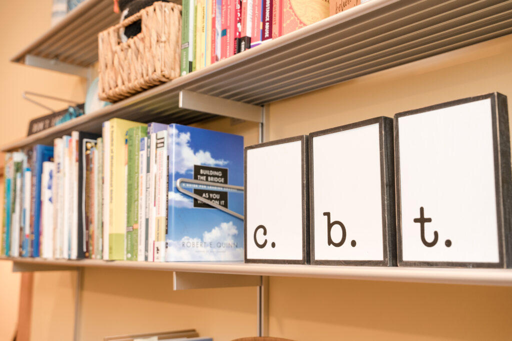 CBT therapy office bookshelf at The CBT Center New Jersey